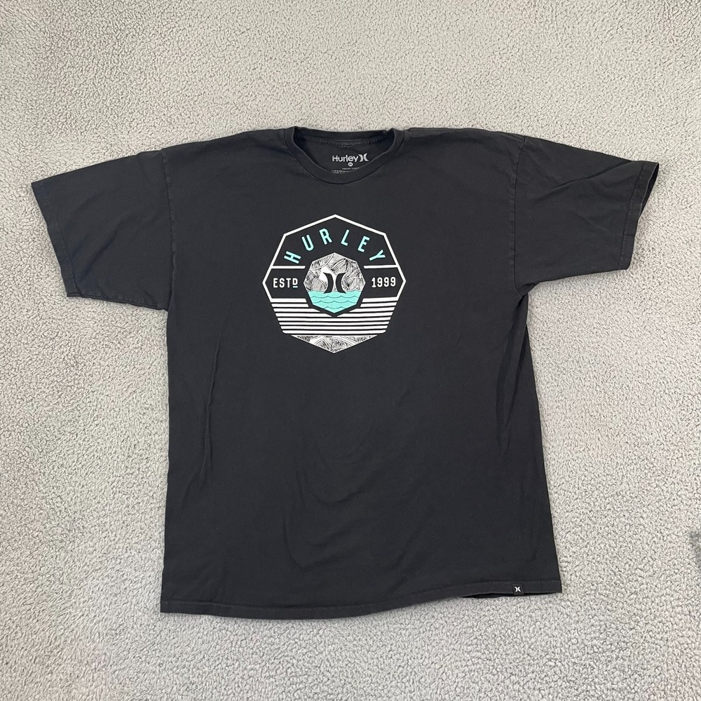 Hurley T-Shirt Men XL Black Octagon Short Sleeve Skate Surf Beach